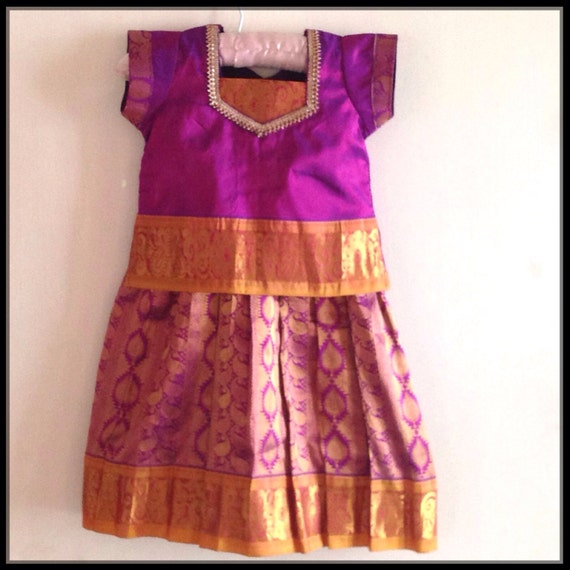 Kids kachipuram pattu pavada south indian traditional dress