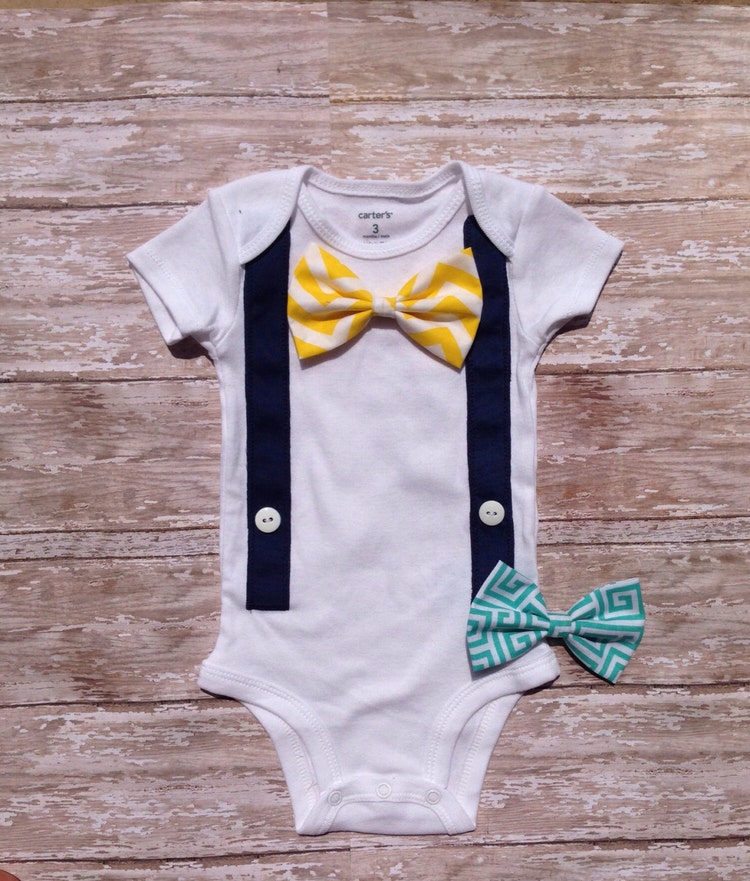 Baby boy onesie w/ suspenders and velcro bow by SewtasticCbyEliana