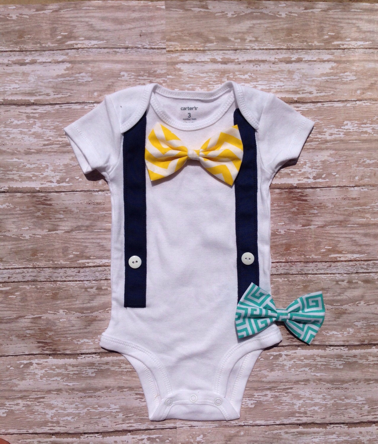 Baby boy onesie w/ suspenders and velcro bow by SewtasticCbyEliana
