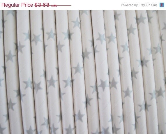 ON SALE 25 Metallic Silver Star Paper Straws - ships less than 24 hours Il_570xn
