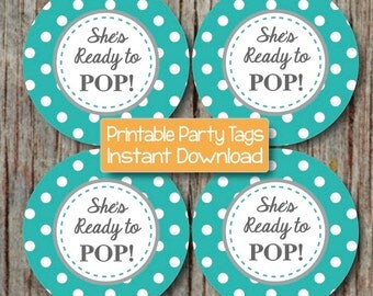 INSTANT DOWNLOAD Aqua Grey She's Ready to Pop Boy Baby Shower Printable ...