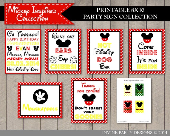 Mickey Mouse Inspired Printable Party Sign by DivinePartyDesign