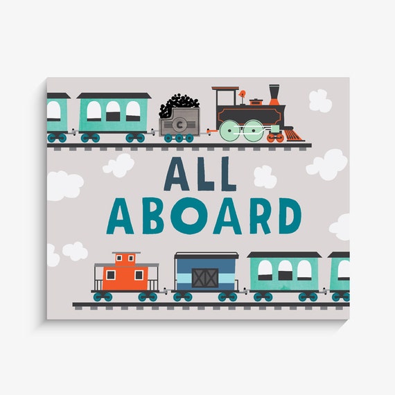 Train Nursery Decor Wall Art All Aboard Train Print 8x10
