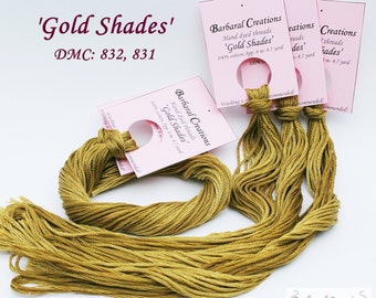 Hand dyed cotton embroidery thread for cross stitch, point de croix, hardanger - 'Gold Shades'