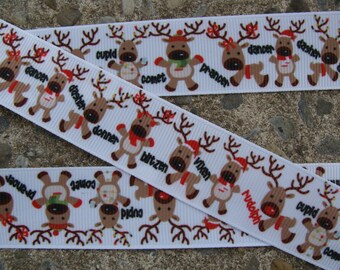 4 y Reindeer Christmas Ribbon Reindeer Printed Ribbon 1" Hair Bow Ribbon hair bow supplies 005