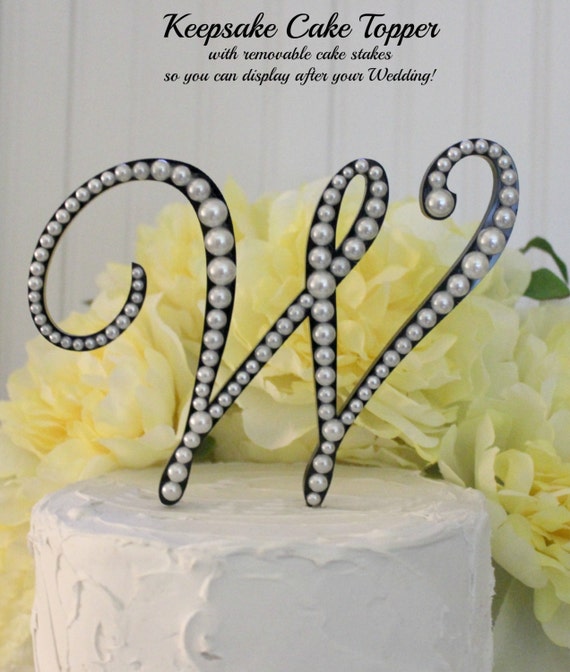 Items Similar To Keepsake Pearl Monogram Wedding Cake Topper Decorated