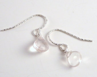 Tiny Rose Quartz Earrings, Pale Pink Earrings, Silver Earrings, Dainty Quartz Earrings, Delicate Earrings, Simple Earrings, Quartz Teardrops