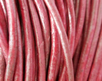 6 feet Berry (metallic) Natural Leather Cord 1.5 mm, Natural Leather Cord, Round Leather Cord