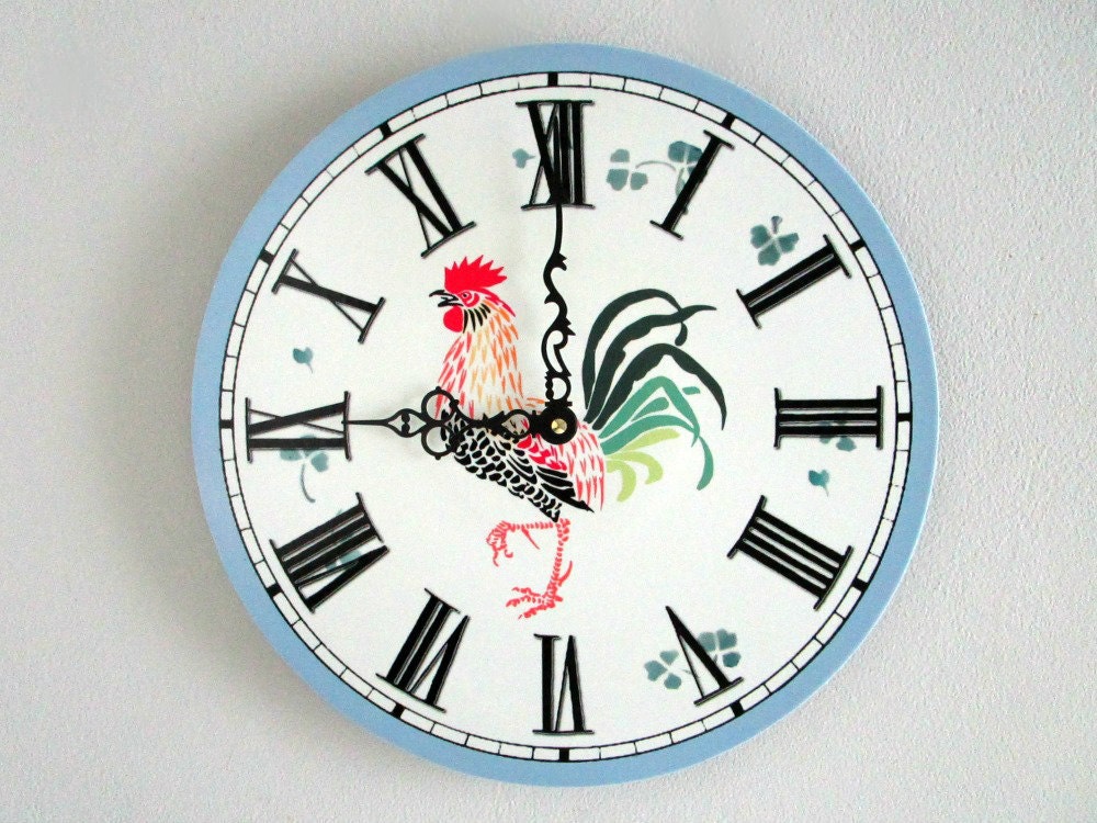 French Country Wall Clock Blue and White Farmhouse Wall