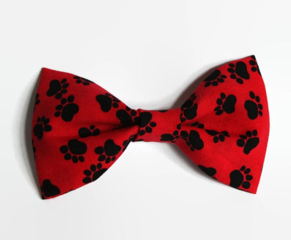 red dog bow tie paw print pattern kitten puppy cat bow