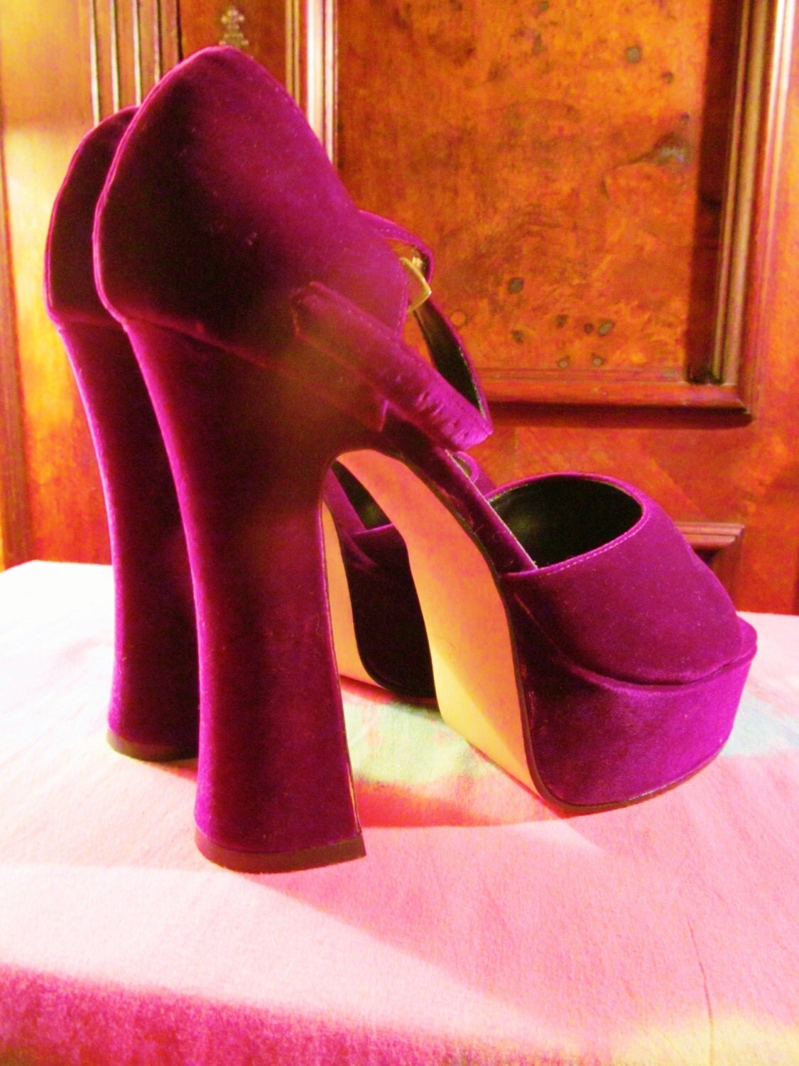 dark purple chunky heels