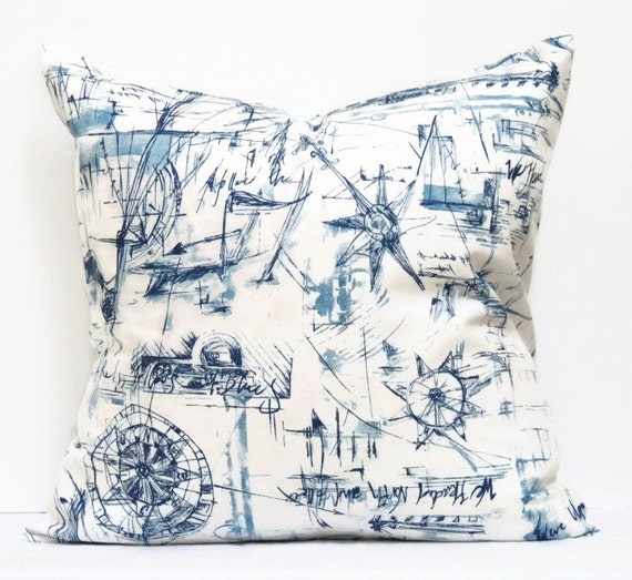 Nautical Pillow 20x20 Pillow Cover Beach Decor by ThePillowToss