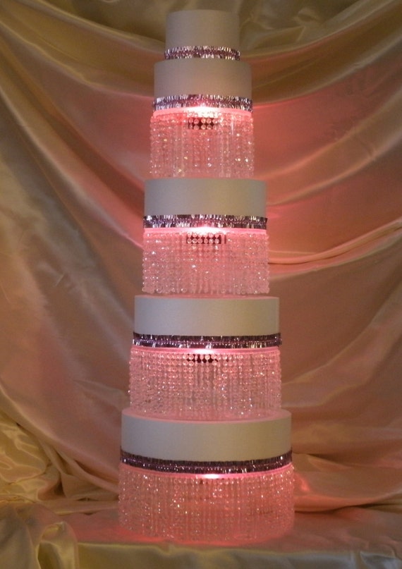 7 Piece round crystal bling wedding cake stand by GloCakeStands