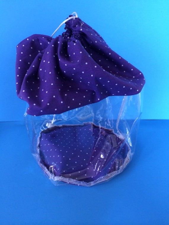 Clear plastic toy storage bag Purple Polka Dot print Large