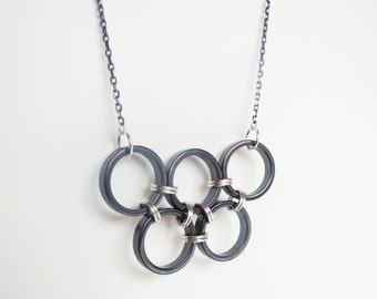 Olympic necklace, silver olympic rings, winter olympic symbol, long ...