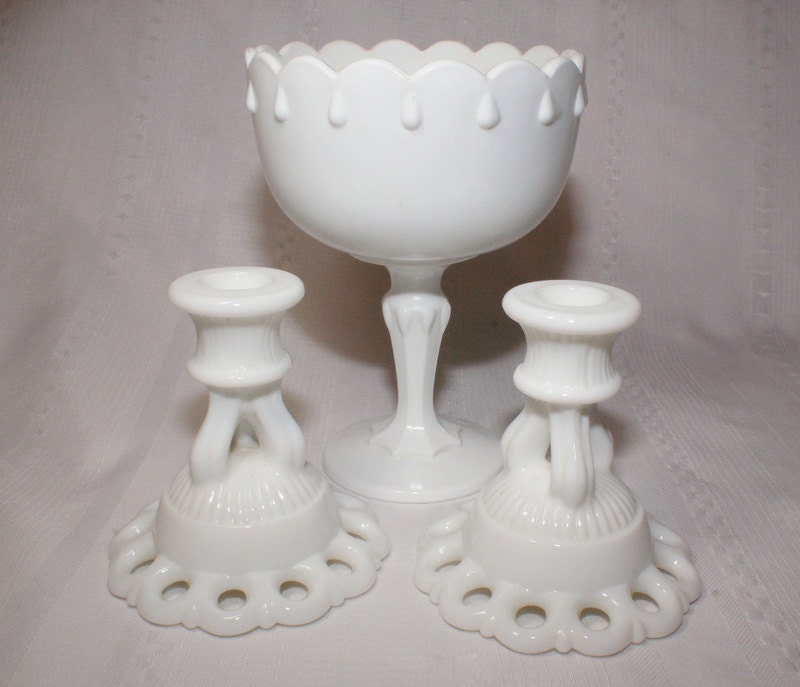 Milk Glass Candle Holders Westmoreland by EllieandBelleVintage