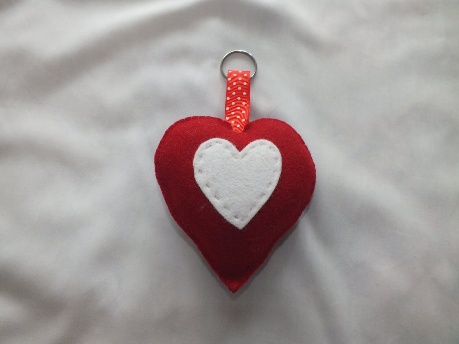 Valentines Heart Keychain Red heart felt keychain Red and