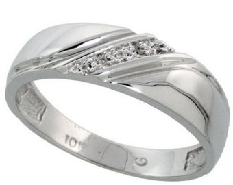 10k White Gold Mens Diamond Wedding Band Ring 0.04 by WorldJewels
