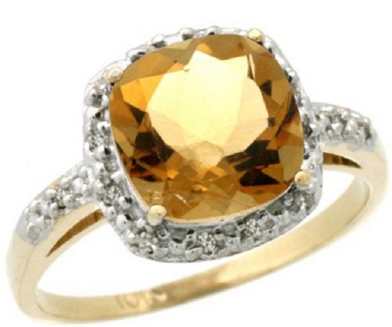 10K Yellow Gold Diamond Natural Citrine Ring by WorldJewels