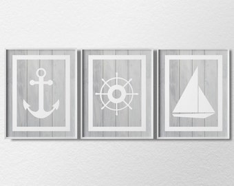 Nautical Art, Nautical Prints, Nautical Decor, 3 Piece Print Set, Sailing Art, Beach Art, Beach HouseDecor, Nautical Poster, 0322