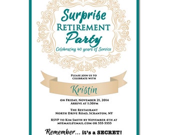 Surprise Retirement Party Invitation Blue Yellow by PurpleChicklet