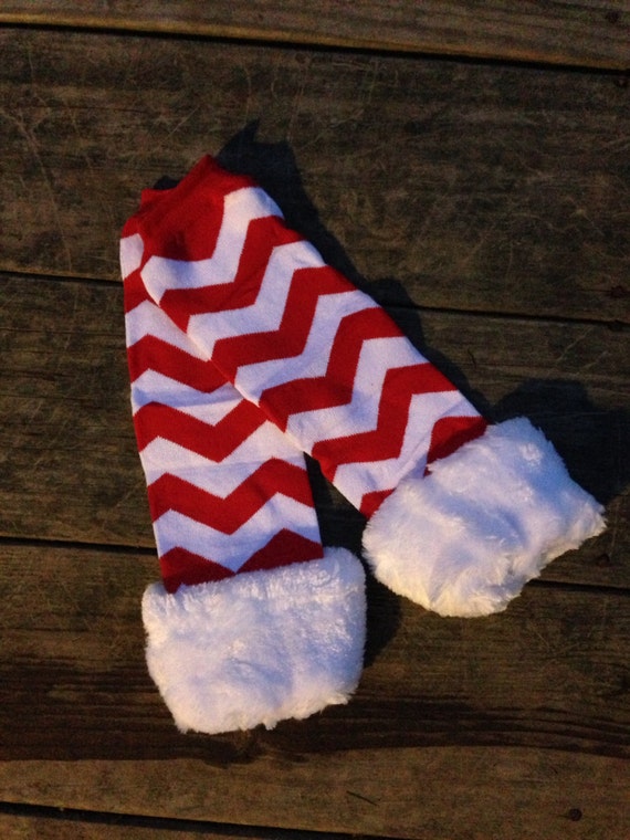 Christmas Chevron leg warmers Faux fur leg warmers red