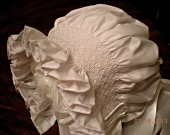 smocked bonnet, white with white smocking design, made to order