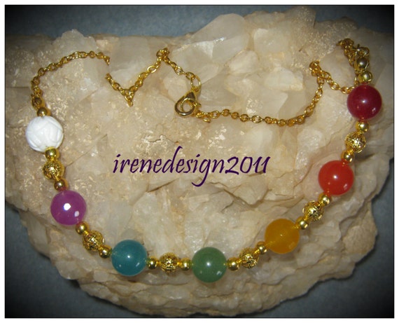 Handmade Gold Chakra Necklace with 7 Gemstones by IreneDesign2011