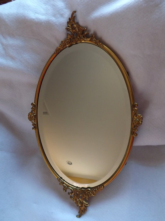 Vintagel Large Oval Gold Mirror in Antique Ornate Brass Frame