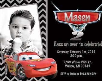 Disney Cars Lightning McQueen Birthday Party Invitation - Digital File