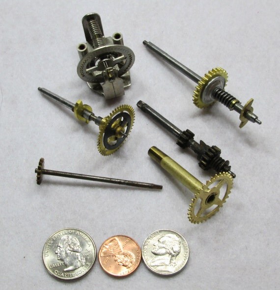 Items similar to Lot of 6 Medium Brass Clock Pinion Gears with Shafts