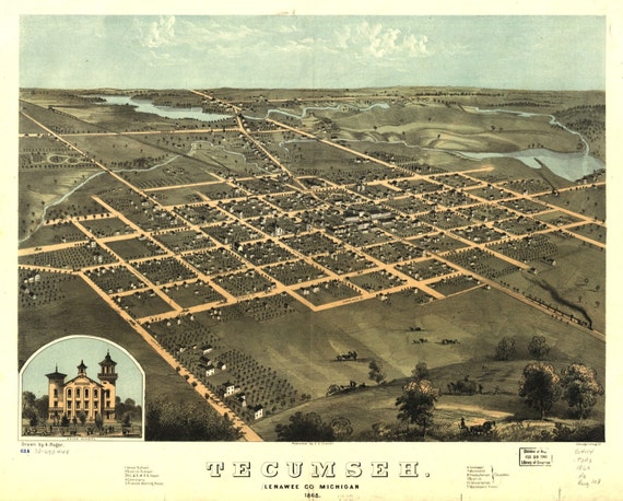 Map of Tecumseh MI 1868 by HistoricPerspectives on Etsy