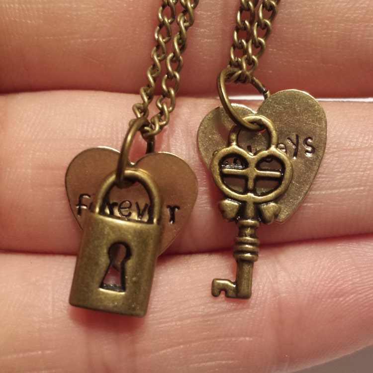 Couples Necklace Set with Lock and Key Charms by megal0d0nn