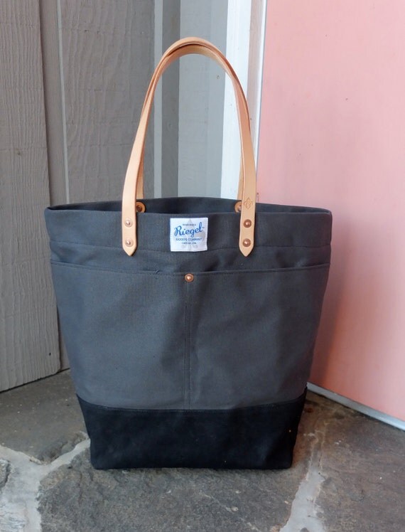 Waxed Canvas Tote Bag with Leather Handles by