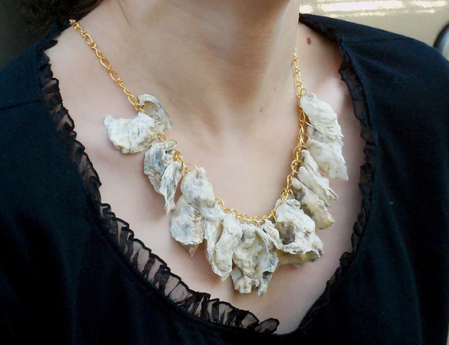 Tiny Pacific Oyster Shell Necklace With Gold Chain Two Dozen