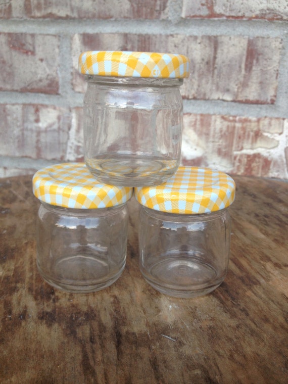 Set of 3 Teeny Tiny Vintage Clear Glass Jelly Jars Yellow