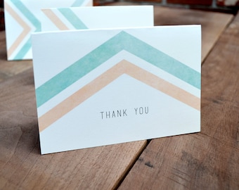 Modern Thank You Card Set - Rustic chevron thank you cards - Pastel mint peach thank you cards