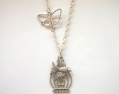 Be Free Bird Necklace Pendant , Cage pendant,  silver bird cage necklace, sparrow necklace,holiday shopping.
