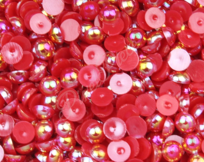 AB Red Half Pearl Gems Flat Back Face Art Nail Art Scrapbook Phone Decoration Cabochon 2mm 3mm 4mm 5mm 6mm 8MM