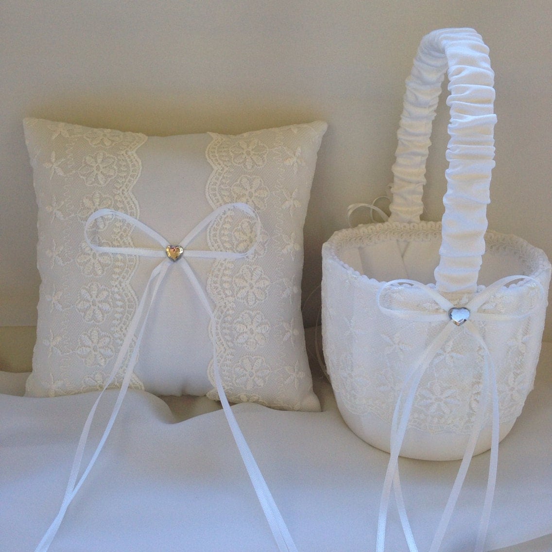 Flower Girl Basket And Ring Pillow Set