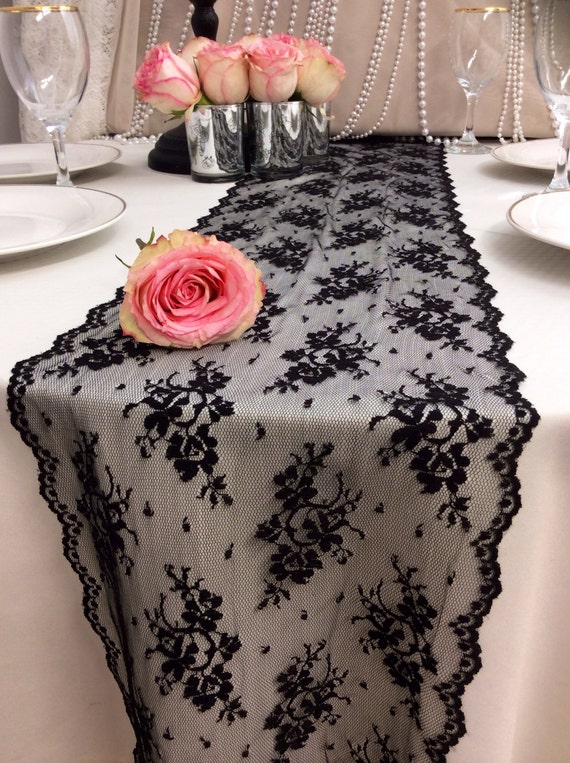 Lace Table Runner Black Wedding Runner by LovelyLaceDesigns