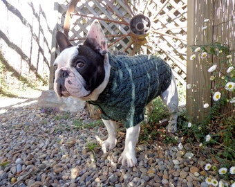 The Roger - Cable Knit Wool Dog Sweater - Hand Made Dog Jumper - Vintage Cardigan - Green