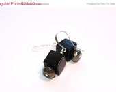 50% OFF CLEARANCE SALE: Earrings on 925 Sterling Silver Ear Hooks with Square Onyx Beads and Pyrite Faceted Rondelle Beads