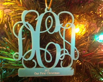 Personalized Custom Acrylic 3 Letter Monogram Our First Christmas Ornament Wedding Christmas Ornament