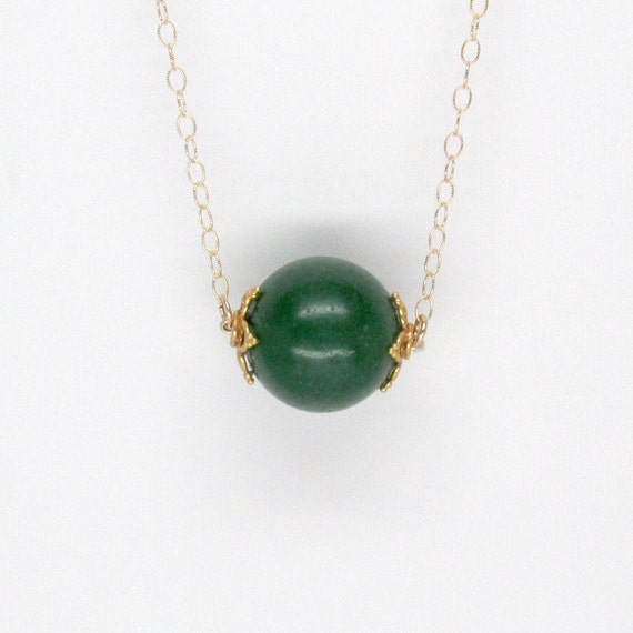 Green Jade Gold Necklace by simonebijoux dark green necklace