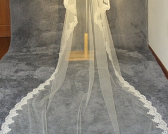 Wedding Veil, Bridal Veil, cathedral veil, Alencon Lace veil 3 meters veil, white veil, ivory veil, hand-beaded veil pearl sequins veil veil
