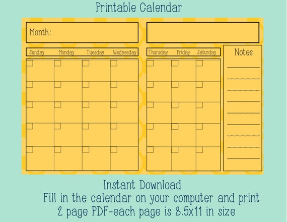 Items Similar To Custom Printable Calendar Instant