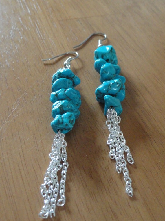 Turquoise & Silver Dangle Earrings by MyBestFriendsAttic on Etsy