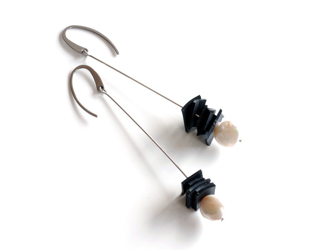 Bike tire inner tube stacked square earrings with white