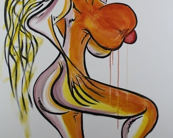 Original Acrylic Nude Painting on Canvas titled Approach With Caution by Eric Lafoy